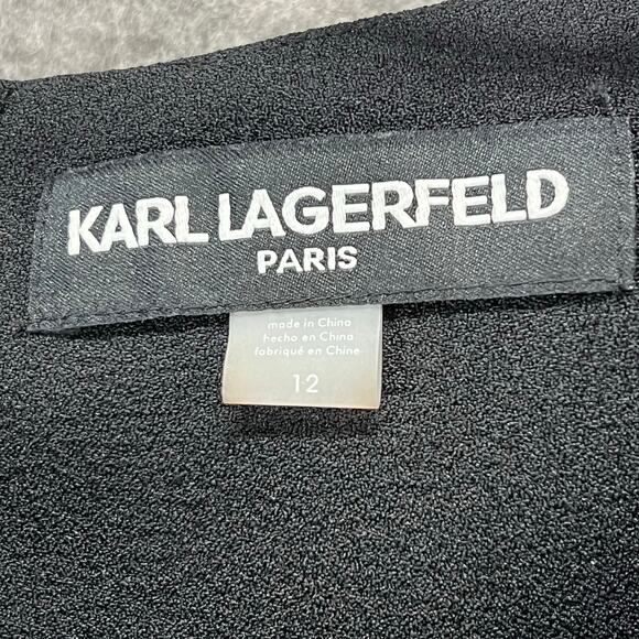 Karl Lagerfeld Sheath Dress Womens 12 Black Tulip 3/4 Sleeve Lined Modern Career - Picture 14 of 16